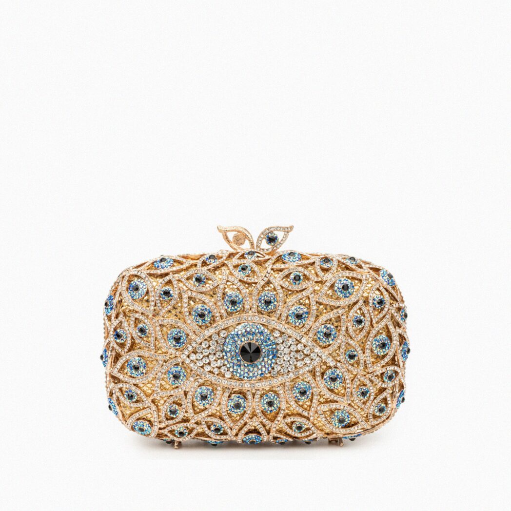 Crystal Evil Eye Clutch Bag - Gold